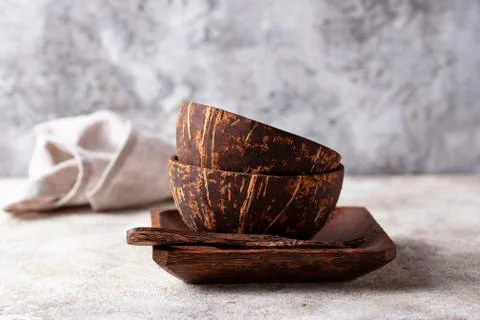Bowls made  from coconuts shell Stock Photos