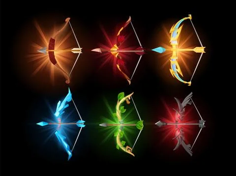 Bows with arrow, set of elements for game design, vector illustration Stock Illustration