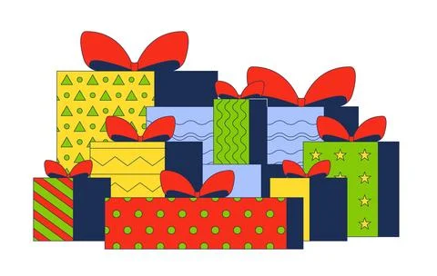 Bows gift boxes stack 2D cartoon object Illustrazione stock