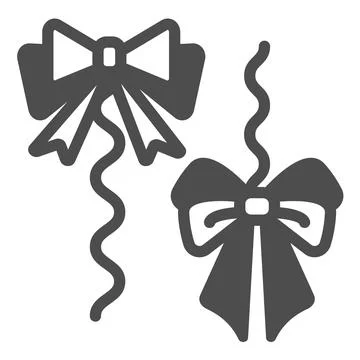 Bows on a rope, thread, cat toy solid icon, pets concept, string with bow for Stock Illustration