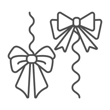 Bows on a rope, thread, cat toy thin line icon, pets concept, string with bow Stock Illustration