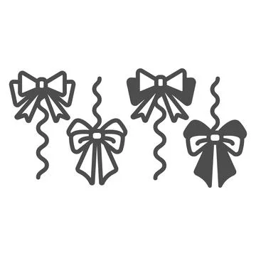 Bows on a rope, thread, cat toy line and solid icon, pets concept, string with Illustrazione stock