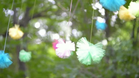 Bows in the wind decorative wedding entourage Stock Footage 222296856