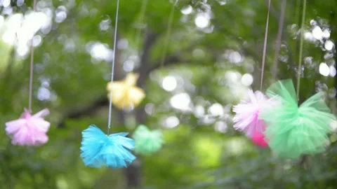 Bows in the wind decorative wedding entourage Stock Footage 222296877
