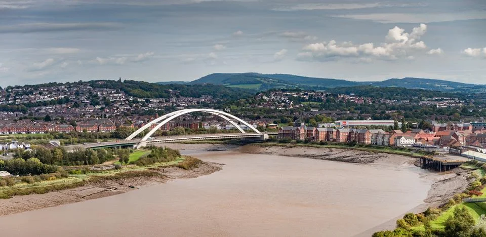 Bowstring bridge carrying A48 across River Usk Newport, UK Stock Photos