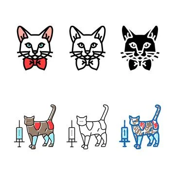 Bowtie cat breeding multistyle color icon vector Stock Illustration