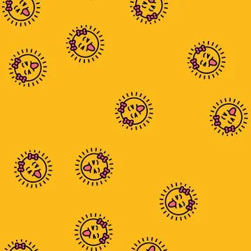 Bowtie cute sun character vector seamless pattern Stock Illustration