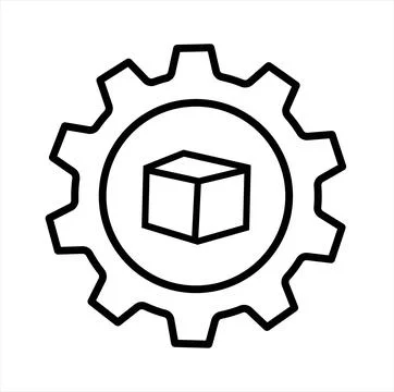 Box and gear. Product development icon concept isolated on white background Stock Illustration