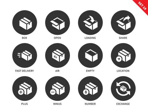 Box and package icons on white background Stockillustratie