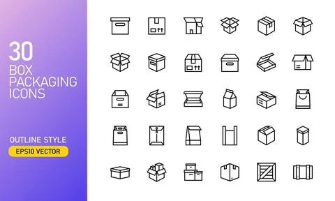 Box and packaging icon set in outlined style Stock Illustration