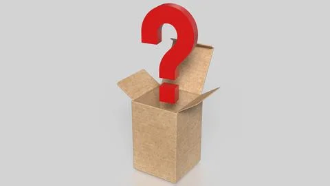 The Box and red question mark on white background  3d rendering. Stock Illustration
