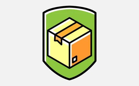 Box and shield on a white background. Stock Illustration