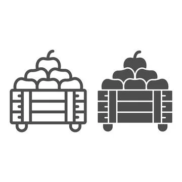 Box with apples line and solid icon, Thanksgiving Day concept, autumn fruit イラスト素材