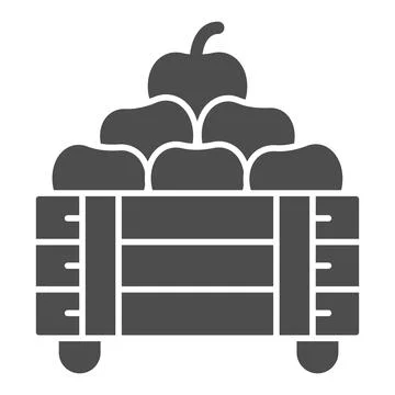 Box with apples solid icon, Thanksgiving Day concept, autumn fruit harvest sign 스톡 일러스트