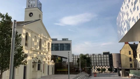 The Box archive building and St Luke's art gallery. Plymouth Stock Footage 139514615