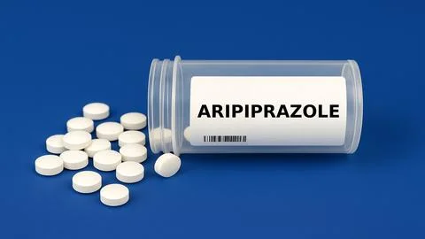 Box of ARIPIPRAZOLE tablets placed on a table, in hospital pharmacy–medication Stock-Fotos