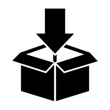 Box with arrow down solid icon. Cardboard packaging vector illustration isolated イラスト素材