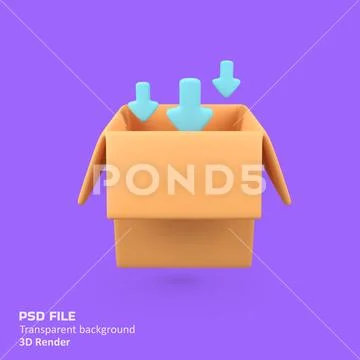 Box with Arrows Import isolated 3d render icon illustration Modello PSD