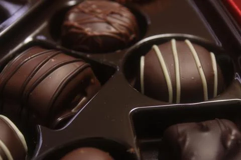Box of Assorted Chocolate Candies For Gift Close up Stock Photos