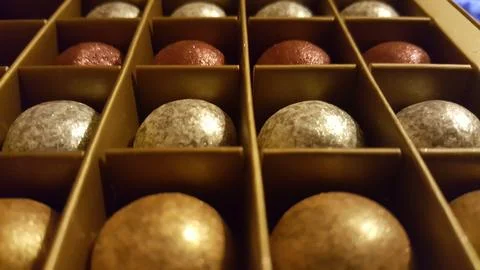 Box of Assorted Chocolate Truffles Stock Photos