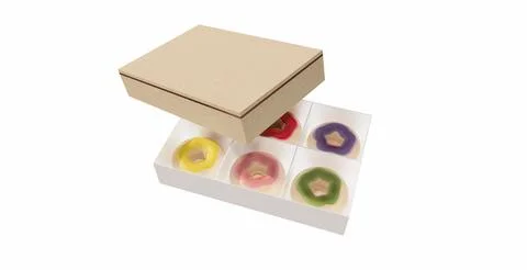 Box of Assorted Colorful Donuts with Open Lid Stock Illustration