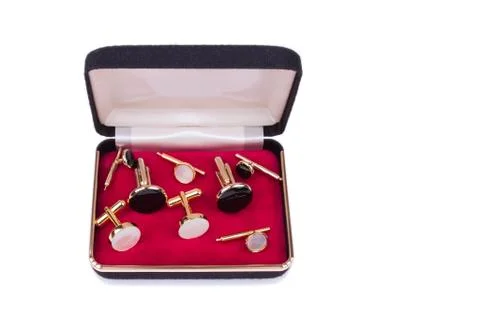 Box with assorted cuff links Foto stock