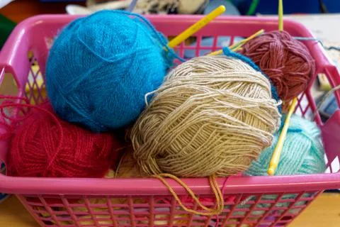 Box with ball of wool Stock Photos
