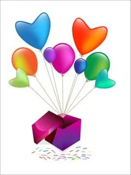Box with balloon isolated on white Stock Illustration