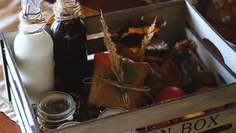 Box with a beautiful healthy breakfast Stock Footage 200819604
