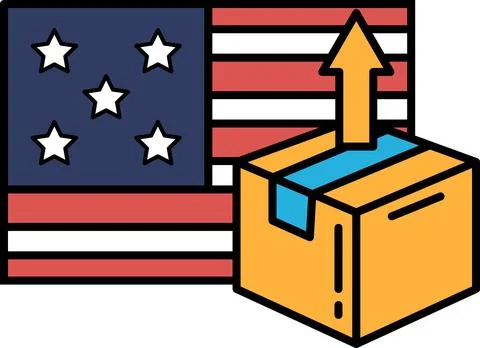 A box is being lifted up by a flag Stock Illustration
