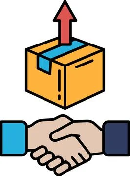 A box is being lifted up by a hand, symbolizing a handshake Stock Illustration