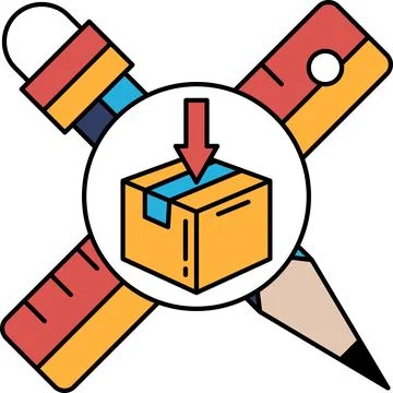 A box is being opened with a red arrow pointing down Illustration