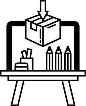 Box is being pulled out of a box and a pencil is on the table Stock Illustration