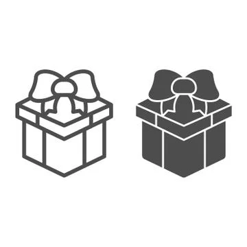 Box with bow for gift line and solid icon, Black Friday concept, Giftbox with Illustrazione stock