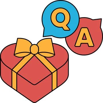 A box with a bow on it and a question mark and an A on it Stock Illustration