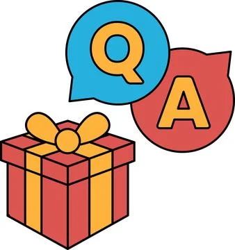 A box with a bow on top and a question mark and an A on the bottom Stock Illustration