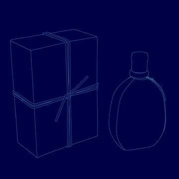 Box with a bow on top of it and a bottle of perfume. The box is blue and the 스톡 일러스트