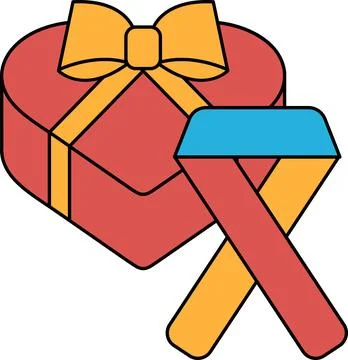 A box with a bow on top of it and a ribbon next to it Stock Illustration