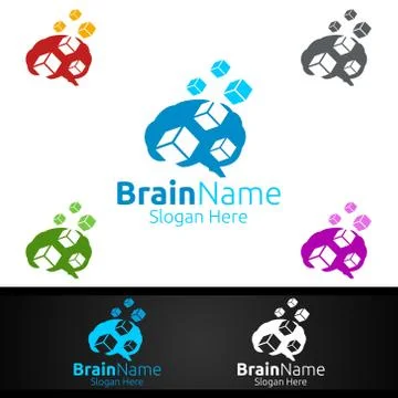Box Brain Logo with Think Idea Concept Design Stock Illustration