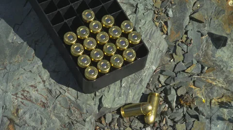 Box of Bullets on Rock Video stock 35295724