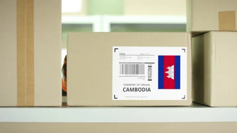 A box from Cambodia on the shelf Stock Footage 146525123