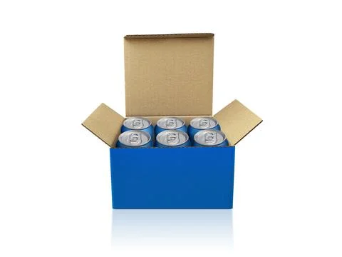 Box with cans isolated on white background Stock Photos
