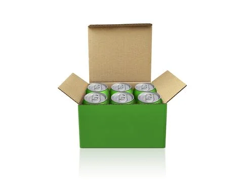 Box with cans isolated on white background Stock Photos