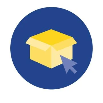 Box carton delivery with arrow mouse block and flat style Illustrazione stock