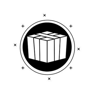 Box carton in frame circular Illustration