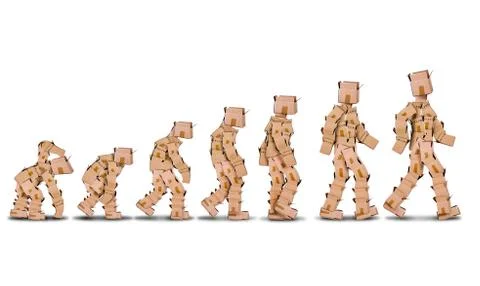 Box character evolution packaging concept Foto stock