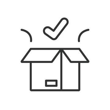 Box check icon in line design. box, check, package, delivery, product, container Stock Illustration