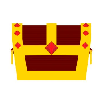 Box chest object treasure vector rich icon sign. Shiny gold wooden pirate sym Stock Illustration