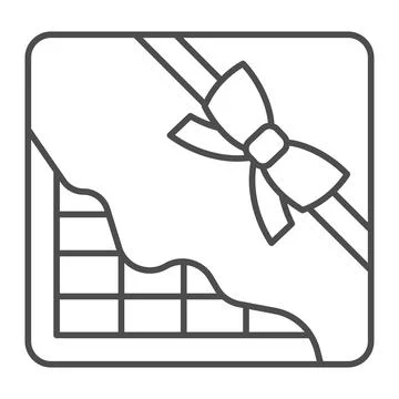 Box of chocolates with bow thin line icon, Mother day concept, Gift Box with 스톡 일러스트