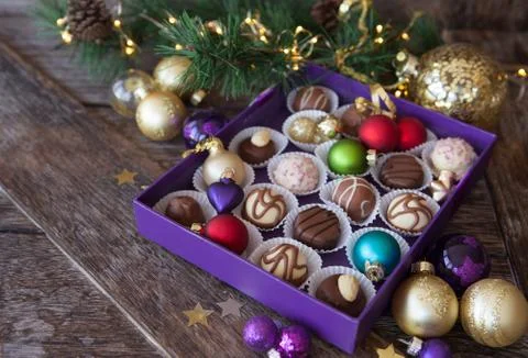 Box of chocolates for christmas Stock Photos